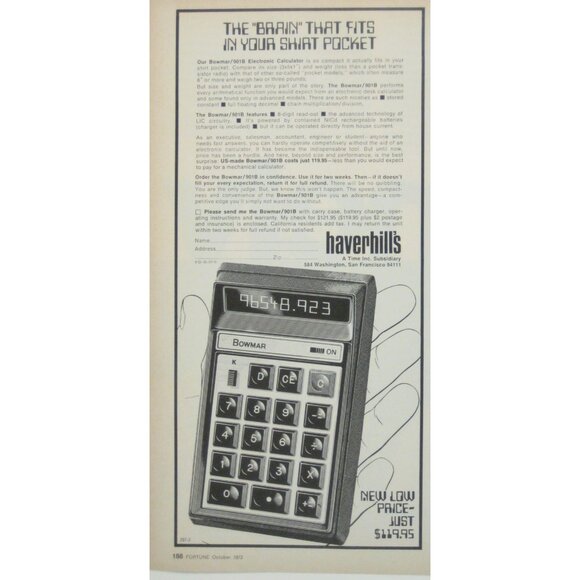Bowmar 901B Electronic Handheld Calculator Vintage 1972 Print Ad AD Calculator - Picture 1 of 2